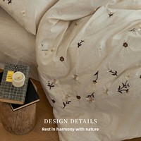 Parure de lit haut de gamme en lin et coton personnalisable, broderie plantes et fleurs, respirante, douce pour la peau, toutes saisons, style nordique