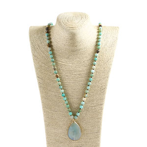 Moda mujer 8mm Cuarzo Rosa Blanco howlita piedra anudada collar de piedras preciosas naturales amazonita gota colgante collar - Product Image 6