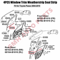 Pour Toyota Passo 2004-2010 1ère génération (KGC1) # (QNC10) Kit de garniture de fenêtre, joint d'étanchéité, bande de garniture OE #   68161-B1010 68163-B1010