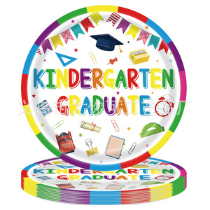 Colorful Graduation Theme Children's Party Tableware Set Paper Disposable <b>Tablecloth</b> Plates Napkins Cups Cutlery 40-60 Pcs For - Product Image 3