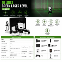 Niveau laser vert 16 lignes, auto-nivelant 360° °   Laser à lignes croisées avec télécommande, double batterie, support mural MK2216