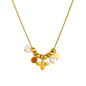 Fashionable Retro Creative Multi Element Pendant Stainless Steel Chain Bee Star Pearl Necklace Unisex Everyday Wear - Product Image 4