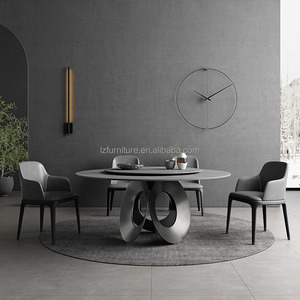 Table à manger ronde moderne en pierre frittée avec plateau en marbre noir Lazy Susan, base en métal, 6-8 places, mobilier de restaurant de luxe - Product Image 6