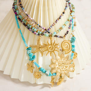 Collar de cuentas de piedra natural estilo retro francés, serie Océano de Playa, con colgante y cadena para clavícula, joyería transfronteriza europea y americana - Product Image 4