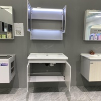 Set Perabot Kamar Mandi Mewah Terlaris, Kabinet Vanity Kamar Mandi Satu Wastafel dengan Cermin Lampu dan Bak Keramik