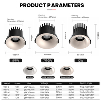 Spot LED encastré 12W à intensité variable certifié CE, CRI90, en aluminium, pour couloir d'hôtel, éclairage de plafond, prix usine