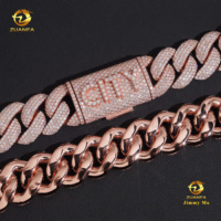 Collier personnalisé avec nom, en argent massif 925, couleur or rose, 20 mm, grand modèle, 4 rangs, serti de diamants Moissanite, style Hip Hop, Miami Cuban Link