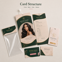 Ensemble d'emballage personnalisé pour perruques, kit complet avec étiquette suspendue imprimée en couleur, carte de remerciement et sac OPP pour perruques et extensions de cheveux naturels de marque