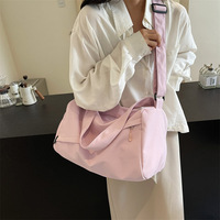 Sac de sport décontracté en toile à motif géométrique avec fermeture éclair, séparation sec/humide, couleur unie, grande capacité, pour gym, yoga, voyage court, à porter à l'épaule