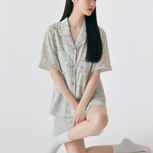 Ropa de Casa de algodón personalizada, Conjunto de pijama con estampado floral <span class=keywords><strong>para</strong></span> mujer, Conjunto de pijama <span class=keywords><strong>para</strong></span> <span class=keywords><strong>dormir</strong></span> <span class=keywords><strong>para</strong></span> mujer - Product Image 1