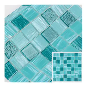 Azulejo de mosaico de vidrio de piscina de pintura a mano cuadrado verde de fusión en caliente brillante económico