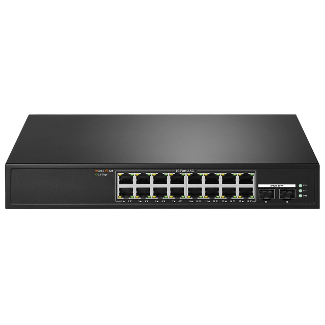 Maximum Power 2.5G/10G 16+2 Ports Gigabit 10G SFP PoE Unmanaged Switch for CCTV and Wi-Fi AP