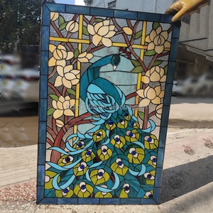 Panneau de vitrail Tiffany artisanal personnalisé, motif paon, épaisseur 5 mm, pour décoration murale ou fenêtre - Product Image 2