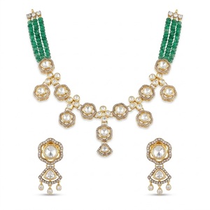 Elegante Juego de Collar con Colgante de Cuentas Verdes para Mujer, Joyería Tradicional India, Collar y Aretes para Bodas y Fiestas - Product Image 1