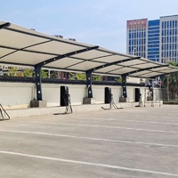 Cochera Doble Moderna para Autocaravanas, Diseño de Techo Curvo, Estructura Ligera de Membrana de PVDF, Acero Portátil y Duradero, para 2 Autos