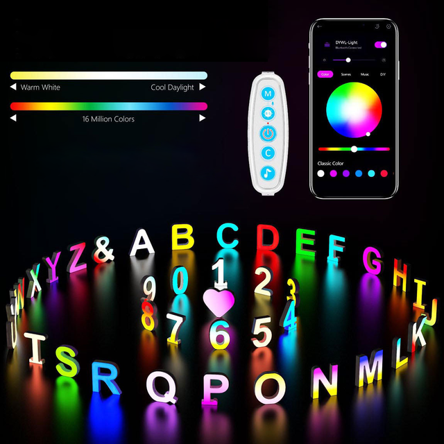 LED Letter Lamp Smart APP Control Color Changing DIY RGB Alphabet Light for Company Advertising Party Ambient Lighting