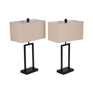 Lampade da tavolo moderne con base in metallo e paralume in lino per l'arredamento di camera da letto e soggiorno - Product Image 3