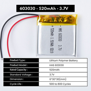 แบตเตอรี่ลิเธียมโพลิเมอร์3.7V 520mAh แบตเตอรี่ HHS 603030 Lipo 500mAh กระเป๋าแบตเตอรี่ลิเธียมไอออน - Product Image 3