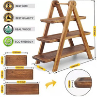 Plateau de service en bois d'acacia à 3 niveaux - Support pliable à plusieurs étages pour charcuterie, viande, fromage et collations, plateau de fête