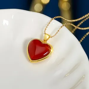 Fine Jewelry Valentine's Day Gift 5D Hard 18K Gold Natural Double Sided Heart Love Red White Fritillary Gold Pendant