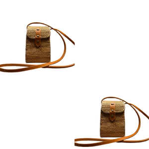 Pochette à bandoulière en rotin noir Lombok tissée à la main avec bracelet en cuir Design élégant simple héritage indonésien en osier artisanat sac à main - Product Image 4