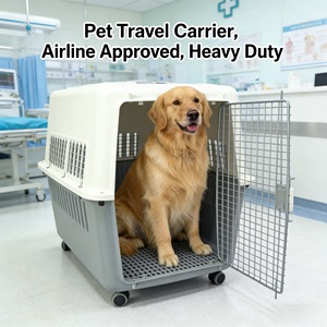 Kandang Anjing & Kucing Kapasitas Besar untuk Luar Ruangan, Disetujui IATA, dengan Bahan PP, Desain Bernapas, Pegangan Portabel & Roda - Product Image 6