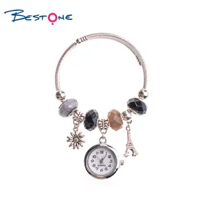 Pulseira de relógio banhada à prata, aço inoxidável, bracelete, buraco grande, contas, pulseira