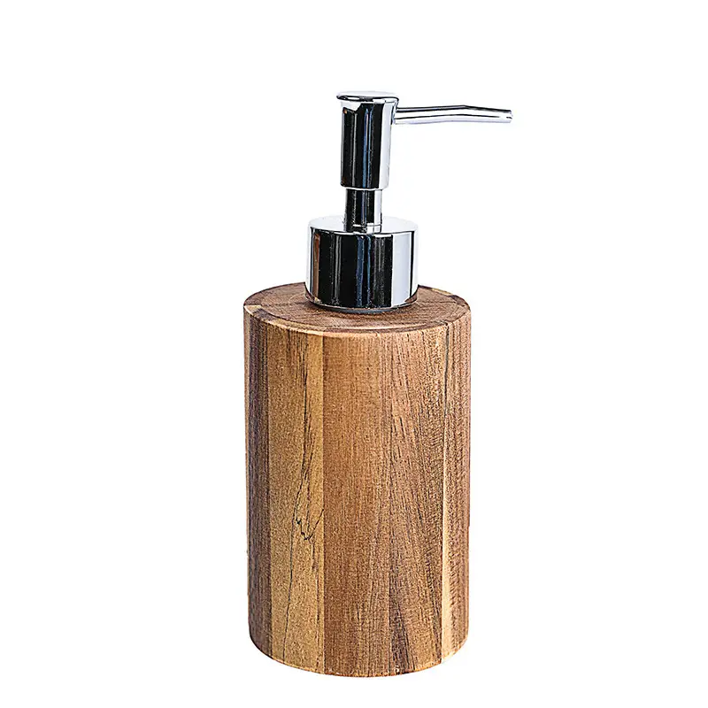 Accesorios de baño y cocina de alta resistencia de excelente calidad, dispensador de jabón Natural de madera, dispensadores de jabón líquido de madera de acacia