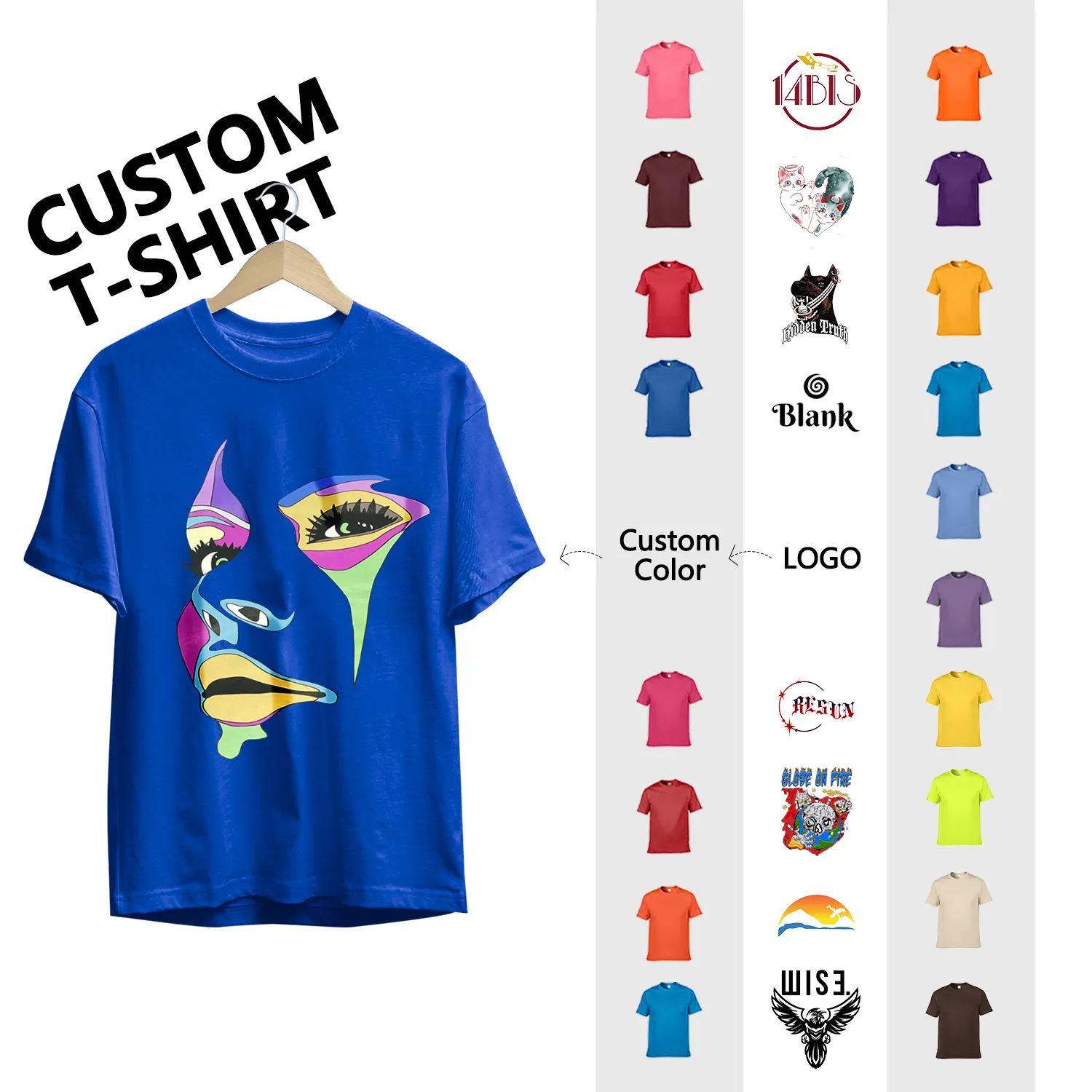 T Shirt Wholesale Custom color and logo Printing plain High Quality 100% cotton 210gsm 12 colors men women unisex T shirt