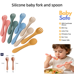 Lot de Couverts Souples et Colorés en Silicone pour Bébé : Cuillères et Fourchettes Personnalisables pour la Première Alimentation des Tout-Petits - Product Image 1
