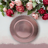 Assiettes de présentation en plastique motif végétal or rose pour desserts, personnalisables, faites à la main, pour mariages et fêtes