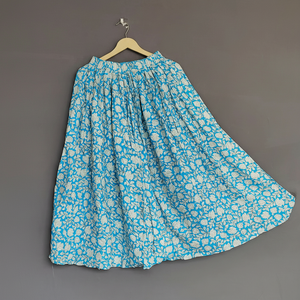 Maxi falda hecha a mano con estampado de bloques para mujer, estilo informal de playa de verano, largo de algodón estilo vaquero, estilo antiguo transpirable Natural - Product Image 1