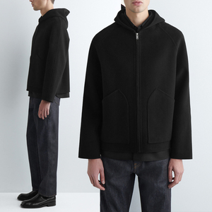 KingSen Custom High Quality Men's Wool Blend <b>Zip</b> Up <b>Hooded</b> Jacket Loose Fit Raglan Sleeve Patch Pocket Casual Winter Coat OEM - Product Image 1