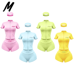 Completo Estivo da Donna Personalizzabile <span class=keywords><strong>con</strong></span> Logo, in Spandex/Cotone, Vestibilità Aderente, Colletto Rialzato, Cerniera, Maniche Corte, Set Due Pezzi <span class=keywords><strong>con</strong></span> Pantaloncini - Product Image 1