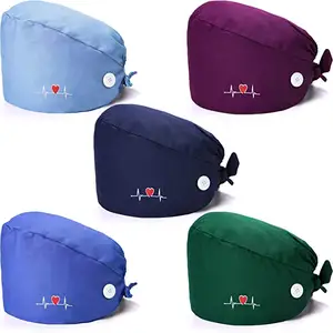 Private Logo Plain Color Doctor Surgical Cap Nurse Working Cotton Hat Scrub Caps With buttons
