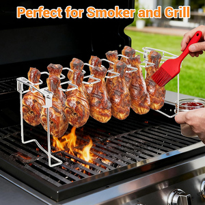 Soporte de Acero Inoxidable con 14 Ranuras para Piernas de <span class=keywords><strong>Pollo</strong></span>, Asador de Muslos de <span class=keywords><strong>Pollo</strong></span> para Parrilla con Bandeja Recolectora de Grasa - Product Image 2
