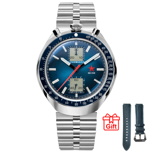 <strong>Red</strong> Star <strong>Bull</strong> Head Retro 1963 Chronograph Movement 42mm Watch for Men Mechanical ST1901 Movement Wristwatch - Product Image 1