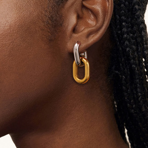 Pendientes Geométricos de Acero Inoxidable de Dos Tonos, Directo de Fábrica, Sin Níquel, Entrega Rápida, Elegantes Pendientes Geométricos para Mujer - Product Image 3