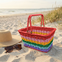 Panier de rangement miniature en rotin tressé fait main avec poignées, empilable, multi-usages pour la cueillette de fruits/légumes en jardin, pour les enfants