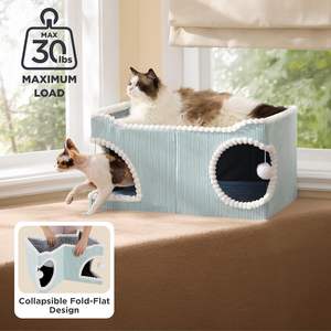2-in-1 Extra Großes Katzenbett für Innenräume Faltbares Katzenhaus mit Kratzmatte und Flauschigem Ball Luxuriöses Katzenhöhlenbett - Product Image 4