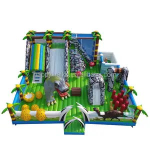 Castelo inflável inflável para crianças, parque de diversões em PVC com ponto duplo, tema de dinossauro, playgrounds