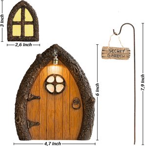 Porta e Finestra delle Fate Luminose al Buio 32x25x20cm, Decorazione da Esterno per Albero con Insegna Secret Garden - Product Image 6