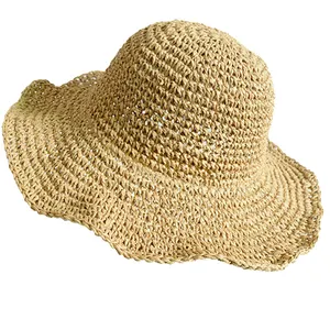 Wire edge fix the shape Summer women's Hand-Woven pieghevole a tesa larga Fisherman 100% cappello da sole in paglia di carta morbida