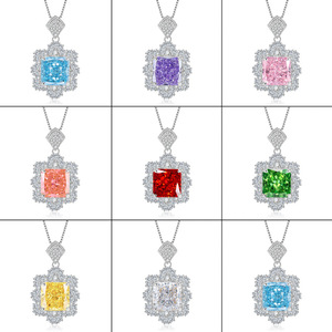 Collar de Moda con Colgante Cuadrado de Diamantes de Alto Carbono y Circonitas Coloridas de 12*12mm, Joyería y Accesorios de Cobre para Mujer - Product Image 1