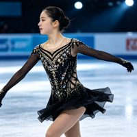 Robe de patinage artistique de luxe noire en maille, manches longues, col en V, avec strass, jupe de danse sur glace pour filles et femmes, tenue de compétition