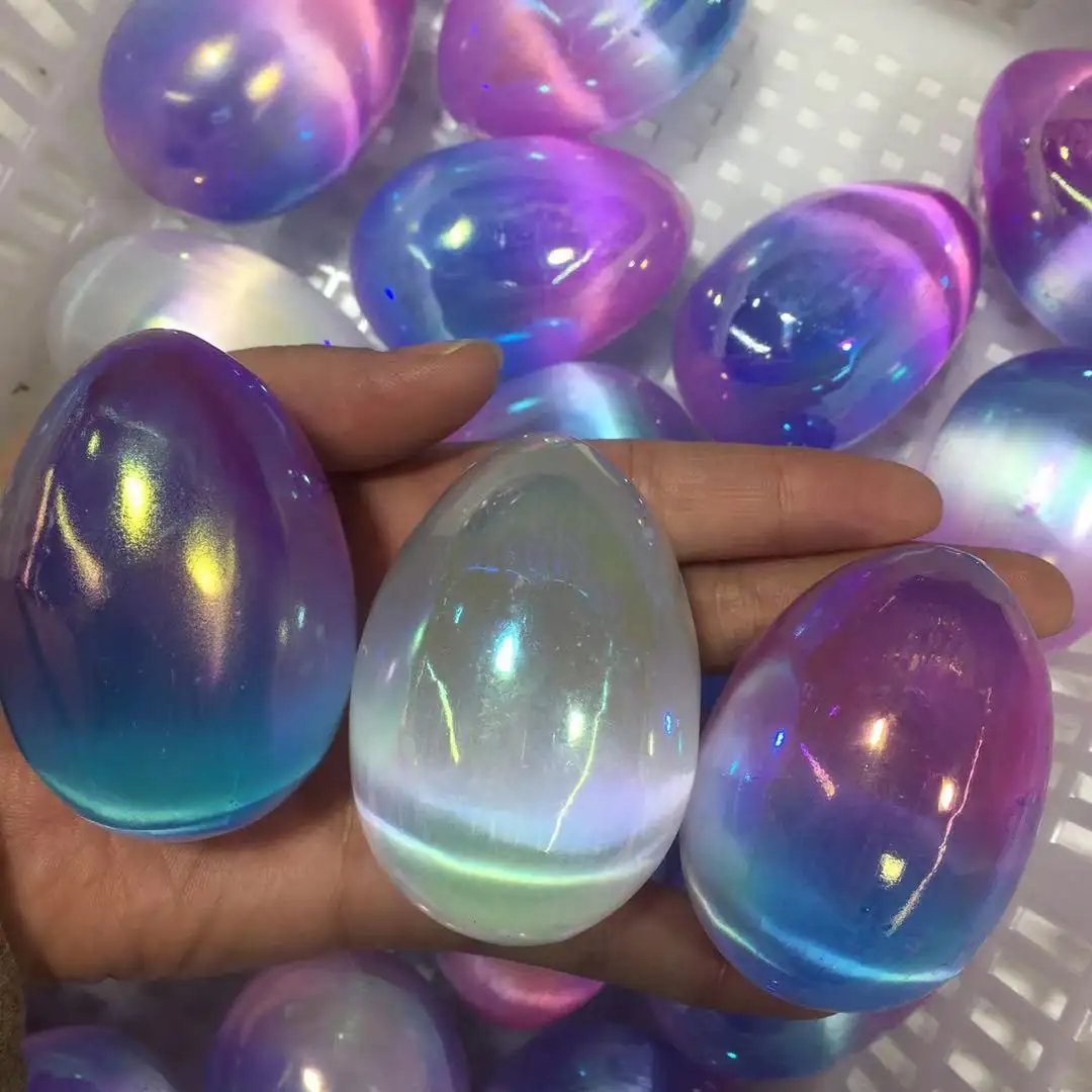 Decorazione curativa di massaggio di pietra di selenite di rotolamento di cristallo dell'uovo di colore 7cm all'ingrosso all'ingrosso