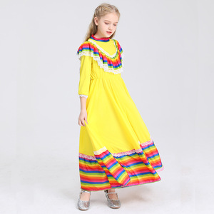 Día de los niños los muertos Fiesta Juego de actuación Niñas mexicanas tradicionales Falda completa Vestido de baile étnico - Product Image 2