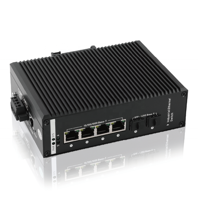 Hot Sale DIN Rail 4CH LAN Gigabit L2 Managed Industrial Ethernet Switch 2 SFP WAN Uplink Outdoor ERPS WEB SNMP VLAN CLI Network Switch