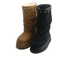 Vente en gros OEM/ODM Bottes d'hiver classiques en cuir pour femmes Chaussures hautes jusqu'au genou Chaudes Fourrure Cuir de vache Peau de mouton Vente directe d'usine