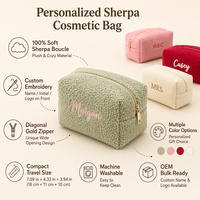 Tas Makeup Mini Kain Handuk Plush Pink dengan Logo Custom, Bordir Lucu, Pouch Kosmetik Travel, Organizer Kecil Portabel untuk Wanita dan Anak Perempuan